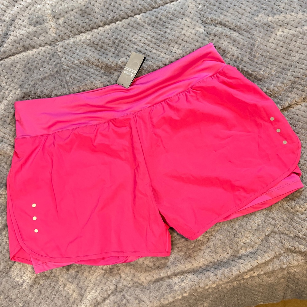 Ksmien Womens Hot Pink 2-in-1 Running Shorts XL Athletic Gym Workout Yoga New